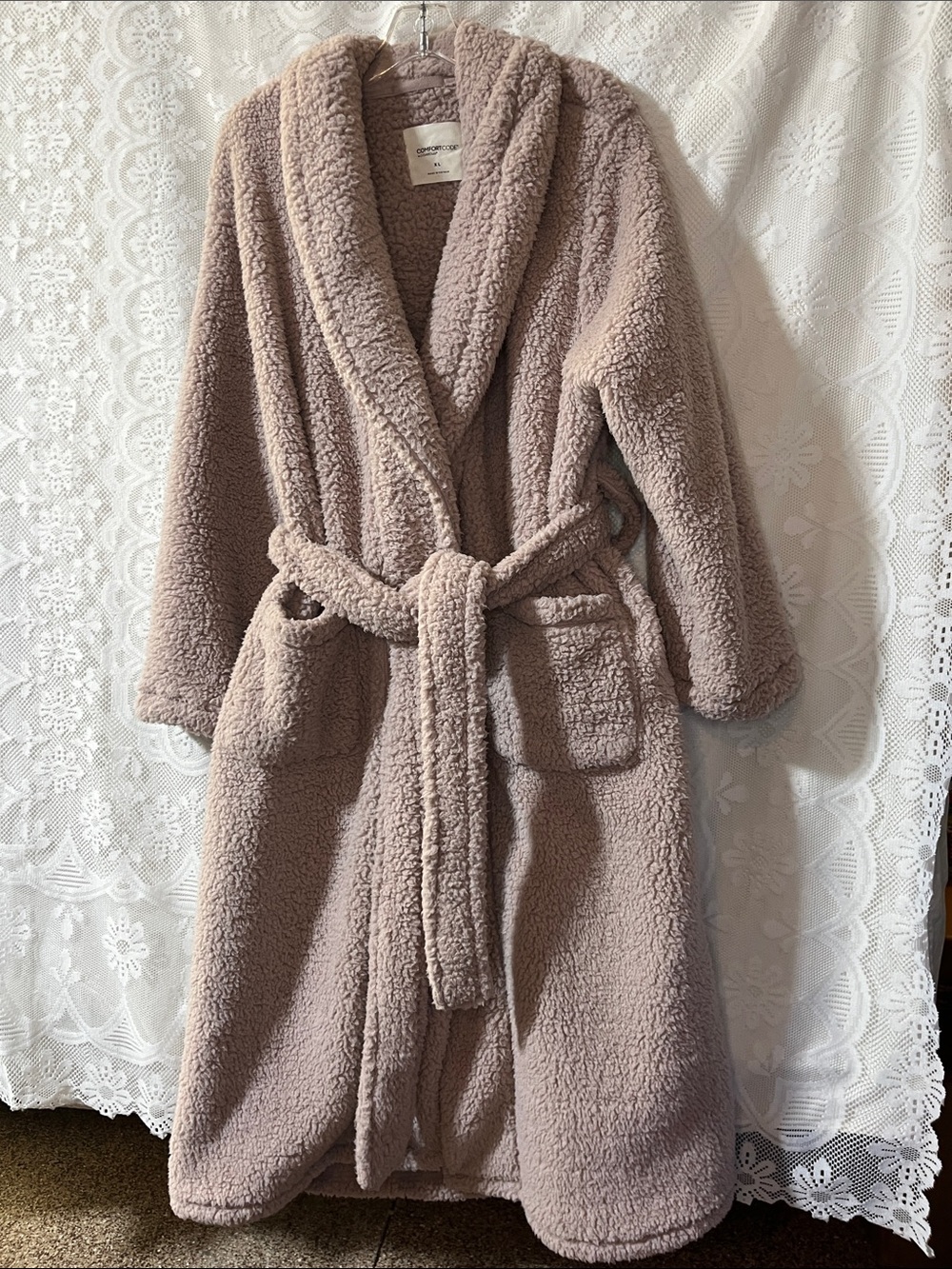 Comfort code by Cuddl Duds  Cozy Plush Bath Robe in Light Mauve XL